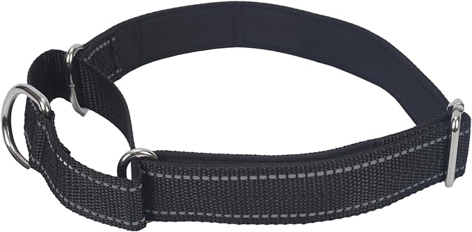 SGODA Martingale Dog Collar, Reflective Nylon Padded Dog Training Collars for Large Dogs, Black L
