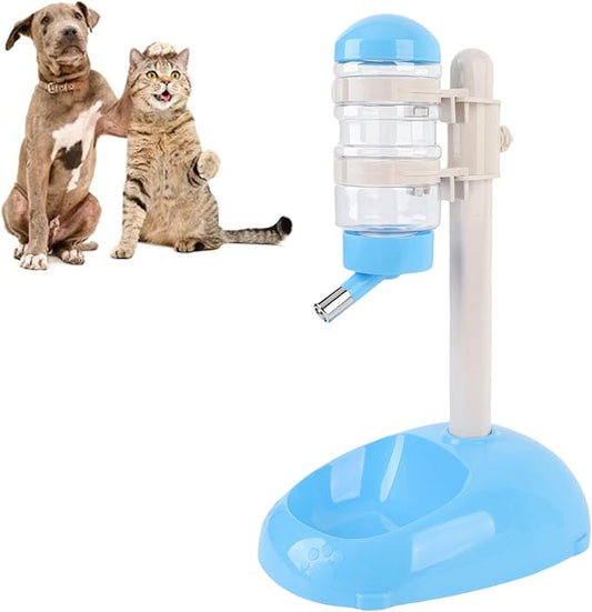 Pet Standing Water Dispenser Feeder, 500ml Dog Water Feeder Bottle Adjustable Raised Pet Food Bowl for Dogs Detachable Bottles Easy Cleaning (Blue)