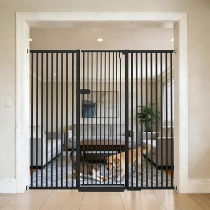 Lumizone Extra Tall Cat Gate 61.02" High Pressure Mounted Extra Wide 2025 New (17 Sizes) 1.37" Gap No Drilling Auto-Close One-Handed Operation Tall Pet Gate for Dogs(Black, 61.02" H x 63.39"-67.71" W)