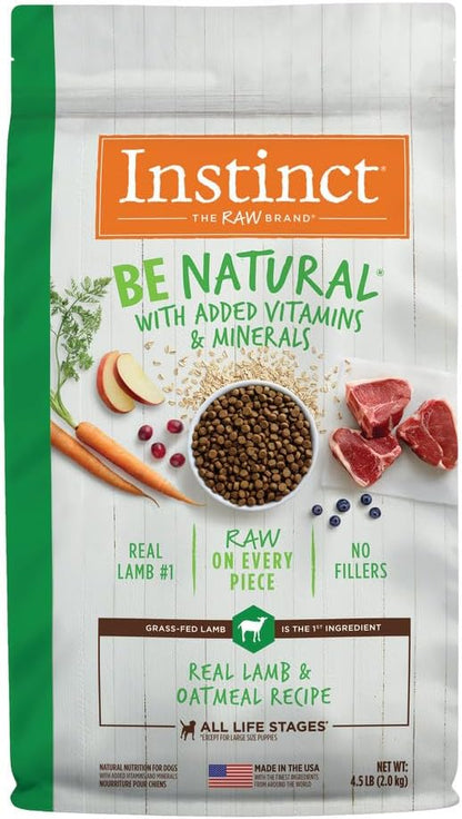Instinct Be Natural, Natural Dry Dog Food, Raw Coated Kibble - Real Lamb & Oatmeal, 4.5 lb. Bag
