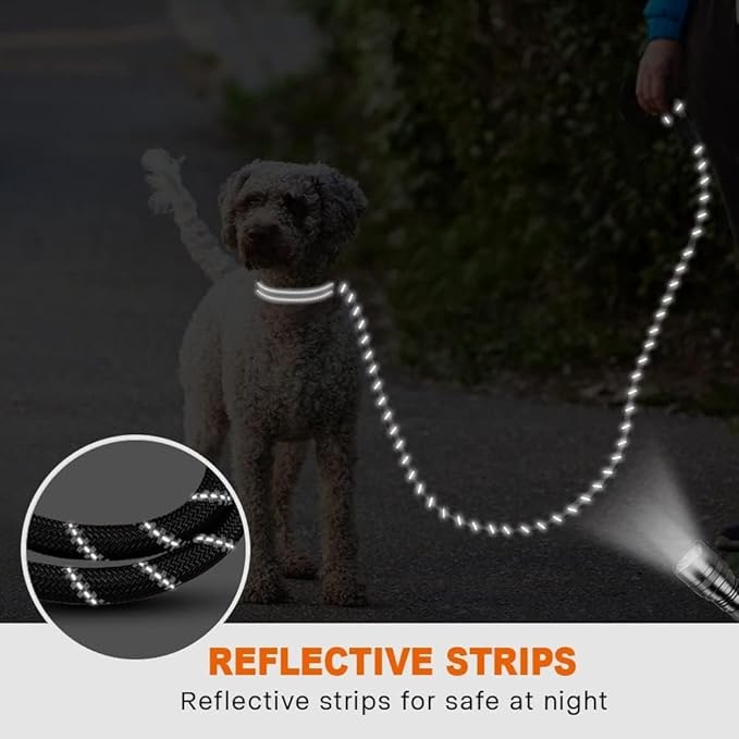 Taglory Rope Dog Leash 4 FT with Comfortable Padded Handle, Highly Reflective Threads Leash and Anti-Tangle Clip for Walking Small Dogs, 3/8 inch, Black