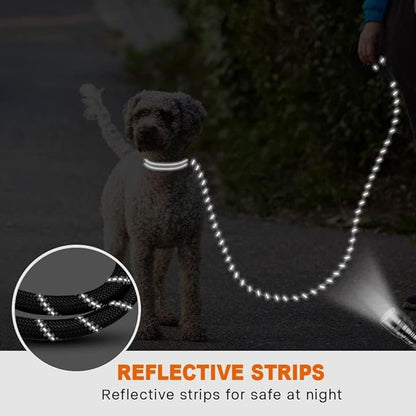 Taglory Rope Dog Leash 6 FT with Comfortable Padded Handle, Highly Reflective Threads Leash and Anti-Tangle Clip for Walking Small Dogs, 3/8 inch, Black
