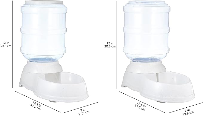 Amazon Basics Automatic Pet Water Dispenser and Gravity Food Feeder Set for Cat and Dog, Easy to Clean, 6-Pound Food Capacity, 1-Gallon, Small, Gray, Pack of 2