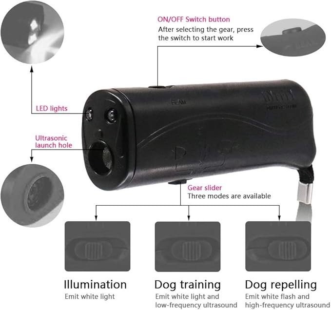 OYEFLY Handheld Dog Trainer, 3 in 1 with LED Flashlight,Bark Stopper Dog Trainer Devices Training Tool/Stop Barking(Black)