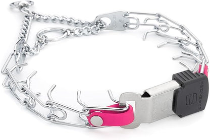Herm Sprenger Chrome Plated Steel Dog Collar with Quick Release ClicLock Buckle and Biothane Insert Training Collar for Dogs Made in Germany (Passionfruit Pink, 16in x 2.25mm(neck size up to 13-14in))