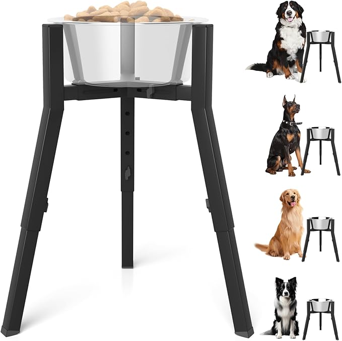 Elevated Dog Bowl Stand for Large Dogs, Adjustable Height & Width,Single Raised Dog Food Water Holder,Bowl Not Included