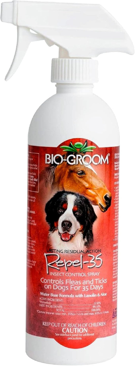 Bio-Groom Repel-35 Flea & Tick Dog Spray - Flea and Tick Prevention for Dogs, Cat Flea Treatment, Cruelty-Free, Made in USA, Natural Tick Repellent, Fly Spray for Horses - 16 fl oz 1-Pack