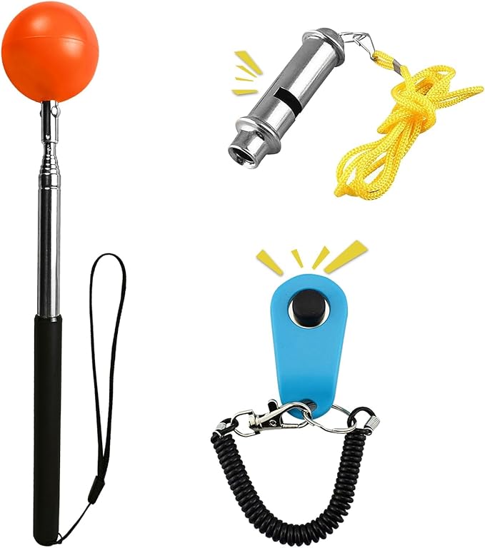 3Pack Set - Dog Clicker for Training, Retractable Target Stick, Whistle for Lure Course, Agility Equipment Tools for Dog Trainer, Cat Toilet Trainer Kit, Accessory for Pet Puppy Kitten Behavior Aids