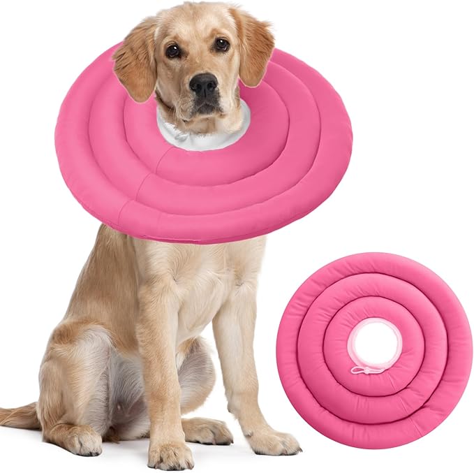 IDOMIK Dog Recovery Collar, Waterproof Soft Dog Cone After Surgery, Comfy Protective Elizabethan Collar Alternative for Dogs Cats, Adjustable Pet Neck Donut Cone Anti-Licking Biting Wounds,Rose,2XL