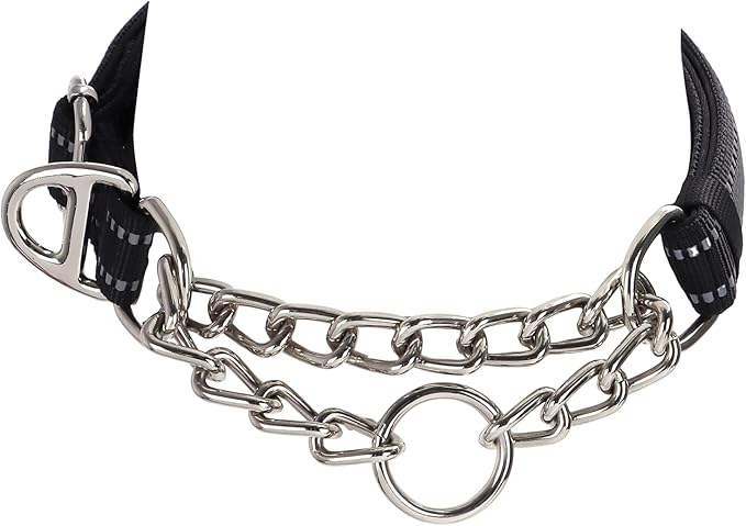 Choke Chains Large Dogs，Stainless Steel Chain Dog Martingale Collar, No Pull Slip Cinch Training Escape Proof Heavy Duty Dog Collar for Small Medium Large Pet Girl Female Dogs，Black XL