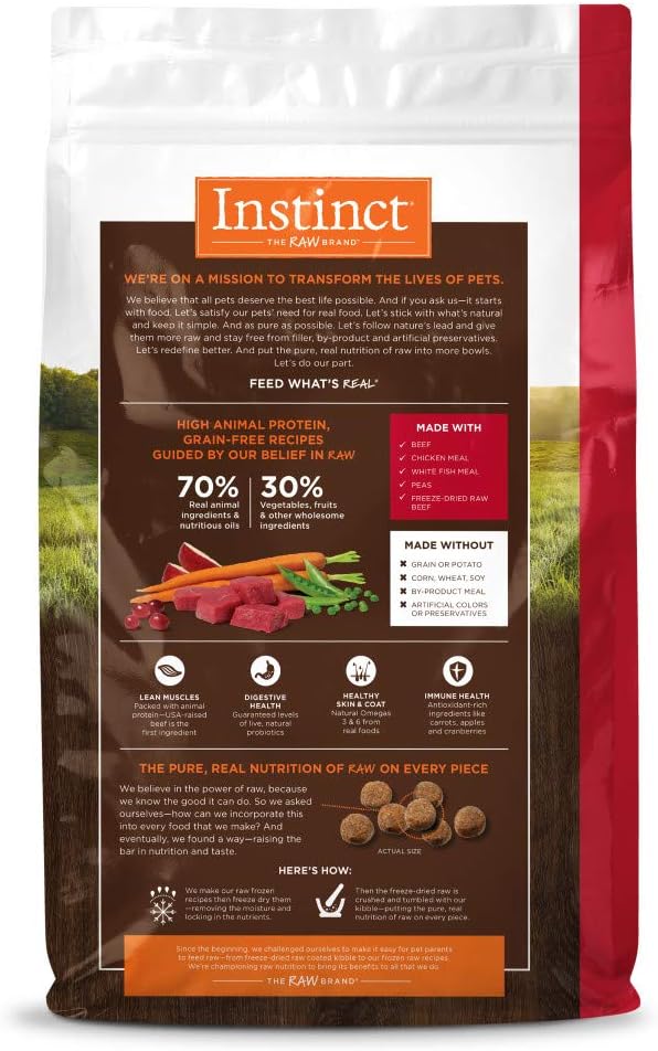 Instinct Original Dry Dog Food, Raw Coated Kibble, High Protein, Grain Free Recipe - Real Beef, 20 lb. Bag