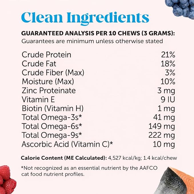 Cat Skin & Coat Health Chews – Crunchy & Creamy Treats with Omegas, Vitamin C & E, Biotin – Soothes Itchy, Dry Skin, Reduces Shedding & Promotes a Shiny Coat – Cat Vitamins (Chicken 90-Day Supply)