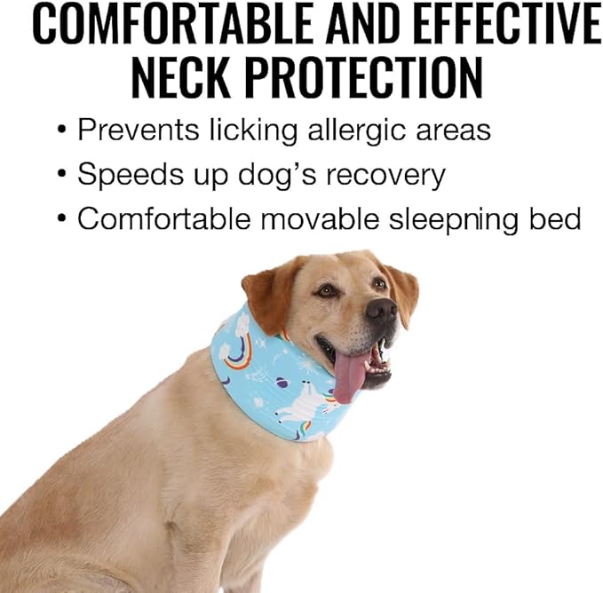 LovinPet Dog Recovery Collar, Adjustable Soft Cone for Medium & Large Dogs, Post-Surgery Comfort & Lick Prevention, Starlight Rainbow Unicorn Prints,Blue