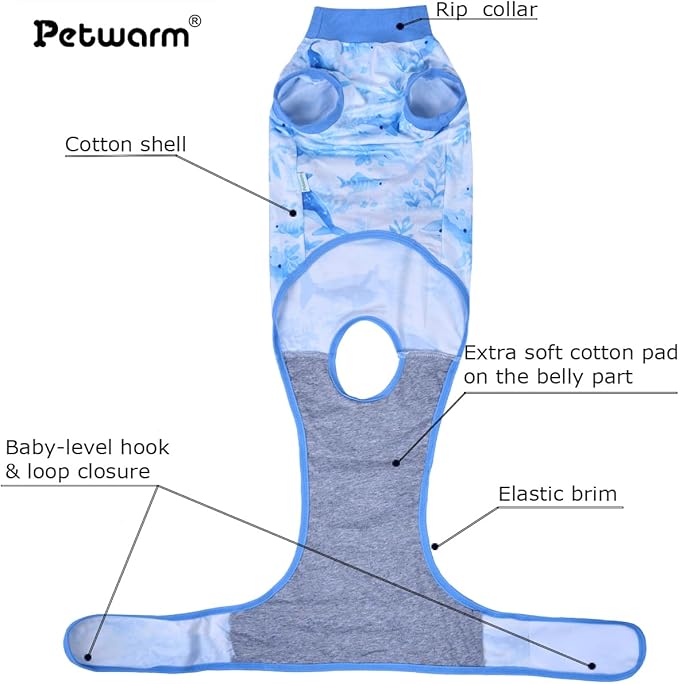 PetWarm Recovery Suit for Dogs,Surgical Suit for Dogs Female Spay Male Neutered,After Surgery Dog Onesie,Anti-Licking Dog Surgery Recovery Suit,Marine Animal Patterns,Blue,XL