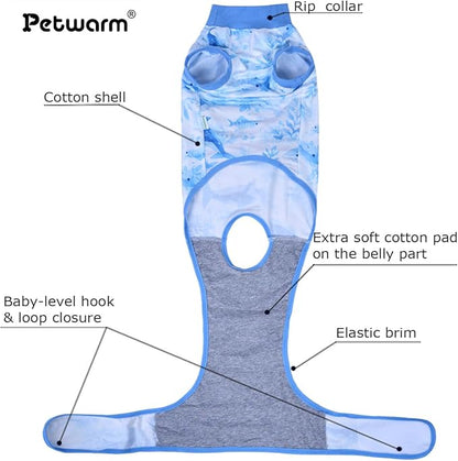 PetWarm Recovery Suit for Dogs, Surgical Onesie for Female Spay Male Neutered, After Surgery Dog Onesie, Anti-Licking After Surgery Recovery Suit, Marine Animal Patterns, Blue, L