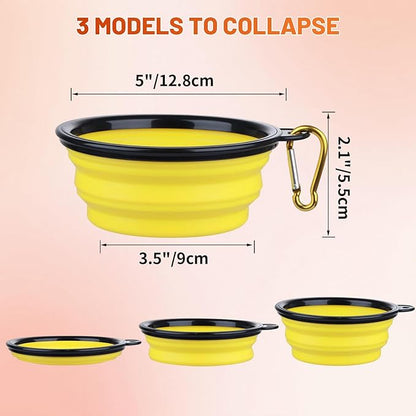 Dog Bowl Pet Collapsible Bowls, 2 Pack Collapsible Dog Water Bowls for Cats Dogs, Portable Pet Feeding Watering Dish for Walking Parking Traveling with 2 Carabiners (Small, Orange+Yellow)