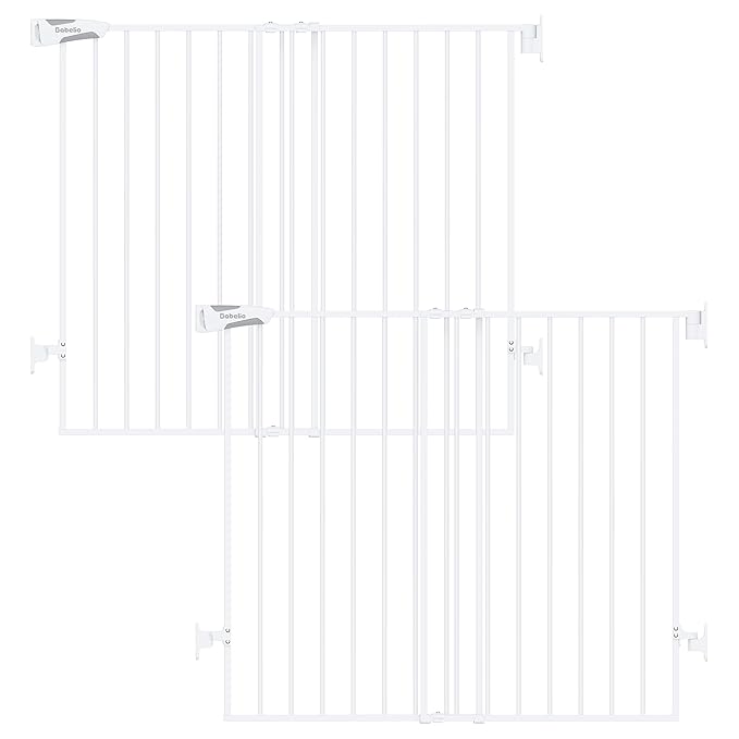 Babelio Baby Gate for Stairs, Kitchen & Doorways, No Bottom Bar| Easy Install| One-Handed Operation| Auto-Close| Hardware Mount Safety Dog Gate (White - B17, 34" H, 26-43" W-Standard 2 Pcs)