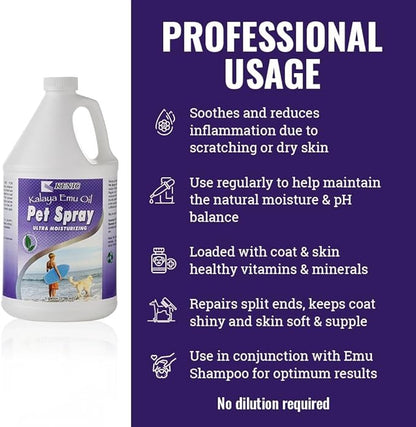 Kenic Emu Oil Spray for Dogs & Cats - Itchy Skin Relief for Dry, Irritated Coats & Hot Spots - Leave-in Conditioning Formula Soothes and Moisturizes for Comfort and Shine, Made in USA