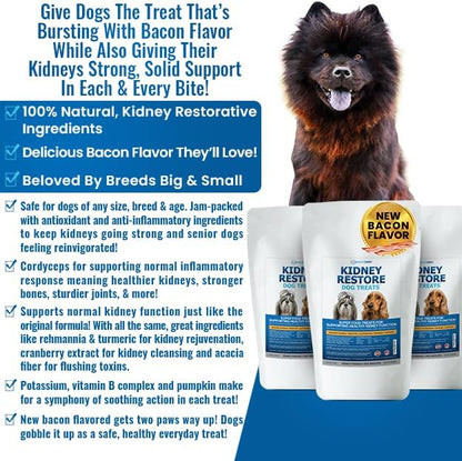 Kidney Restore Bacon Treats 8oz for Petite Dogs. Low Protein for Kidney Support. Renal Treats for Dogs on a Kidney Friendly Diet