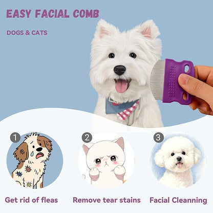 2 Pack Professional Pets Eye Combs,Pets Grooming Comb Kit,Stainless Steel Tear Stain Remover for Cats & Dogs,Flea Lice Comb,Gentle Curved Comb Teeth,Precisely Removes Stains (Pet comb set)