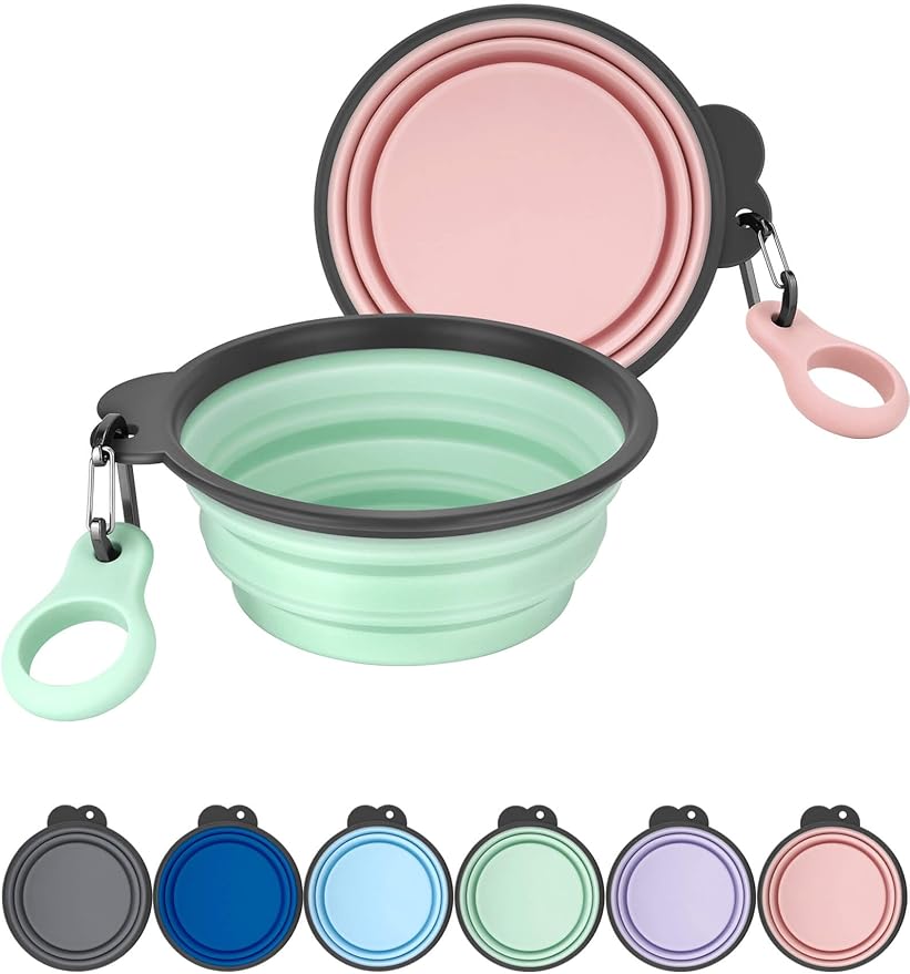 Aonkey Collapsible Dog Bowls with Bottle Carrier, 2 Pack Travel Dog Water Bowl Upgraded Carabiner, One-piece Molded Rim No Fall Off or Crack, Foldable Silicone Portable for Pets Walking Hiking 37oz