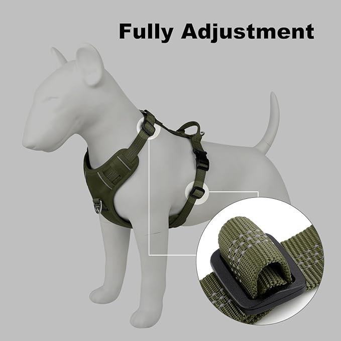 Plutus Pet No Pull Dog Harness, Reflective Adjustable Dog Vest Harness with Handle, Escape Proof, Soft Padded for Small Medium Large Dogs (Ranger Green, L)
