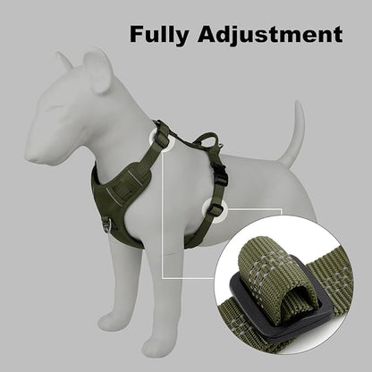 Plutus Pet No Pull Dog Harness, Reflective Adjustable Dog Vest Harness with Handle, Escape Proof, Soft Padded for Small Medium Large Dogs (Ranger Green, L)