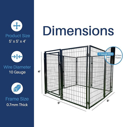 ALEKO Steel Dog Kennel Playpen | Indoor Outdoor Pen for Small/Medium/Large Puppy/Dog | 5'x5'x4' Large Galvanized Steel Kennel| Anti-Rust | Portable Travel Pet Kennel |(Black DK5X5X4SQ)