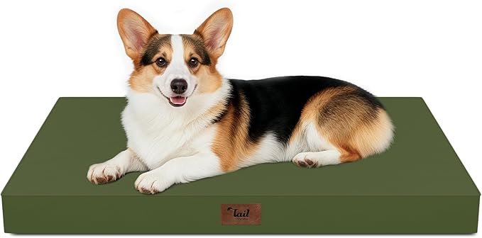 Outdoor Orthopedic Dog Bed, Waterproof Dog Bed for Large Dogs 36x27 Inch, Egg Crate Foam Pet Mat with Washable Removable Oxford Cooling Cover, Amy Green
