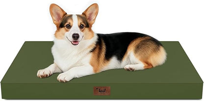 Outdoor Orthopedic Dog Bed, Waterproof Dog Bed for Large Dogs 36x27 Inch, Egg Crate Foam Pet Mat with Washable Removable Oxford Cooling Cover, Amy Green