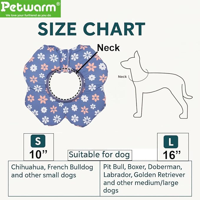 PetWarm Dog Recovery Collar, Recovery Collar for Dogs, Lightweight Soft Flower Design, Comfortable Neck Protector Helps Discourage Licking, Post-Visit Protective Collars, Flower Print, Blue, L