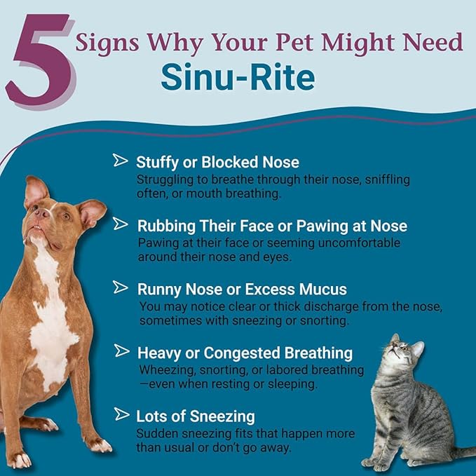 PetAlive Sinu-Rite Dog and Cat Nasal Congestion Relief - Homeopathic Tablets - Supports Relief from Dog Sinus Congestion, Runny Nose, Facial Pressure - Dog Sneezing Treatment - 180 Count