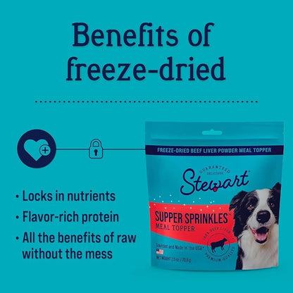 Stewart Supper Sprinkles Dog Food Topper, Beef Liver, 2.5 Ounce Resealable Bag, High Protein