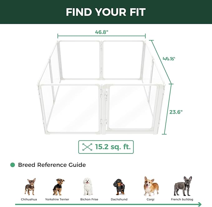 FXW AuraSpace Pro Acrylic Indoor Dog Playpen, Heavy-Duty with Metal Frame, 24" Height 8 Panels for Puppies & Small Dogs, White│Patented
