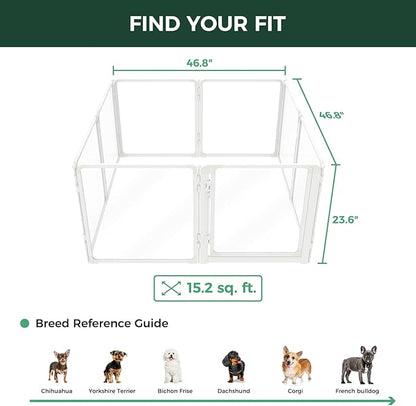 FXW AuraSpace Pro Acrylic Indoor Dog Playpen, Heavy-Duty with Metal Frame, 24" Height 8 Panels for Puppies & Small Dogs, White│Patented