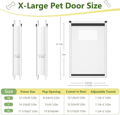 [Classicmacher] Dog Door for Door, All-Stainless Steel Frame Doggie Door with Double Soft Flaps and 2 Sliding ABS Panels, Easy to Install, Perfect for Large Dogs Under 110 LBS (White, Double Flaps)