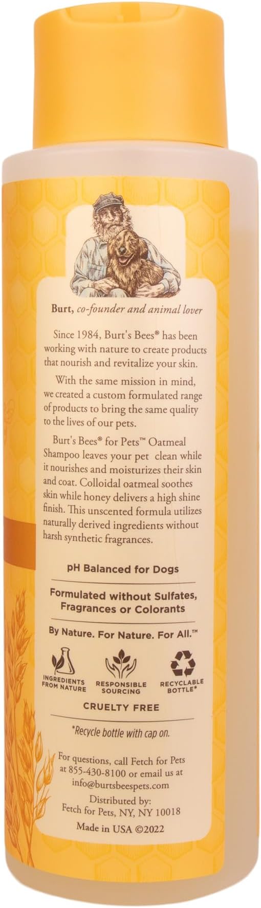 Burt’s Bees for Pets Oatmeal Dog Shampoo with Honey, Soothing Dog Shampoo for Itchy and Sensitive Skin, pH Balanced Formula That Gently Cleans and Moisturizes Dog Coats, 16 Fl Oz - 2 Pack