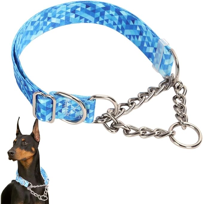 Martingale Collar for Large Dogs，Stainless Steel Chain Martingale Collar for Dogs, No Pull Slip Cinch Choker Choke Heavy Duty Dog Collars