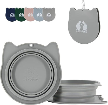 RUNROLE 2-in-1 Collapsible Silicone Dog Travel Bowls, Slot Together and Use Separately, Portable Pet Food Water Bowls, Foldable Cat Feeding Watering Dishes, 20OZ+27OZ(Cool Grey)