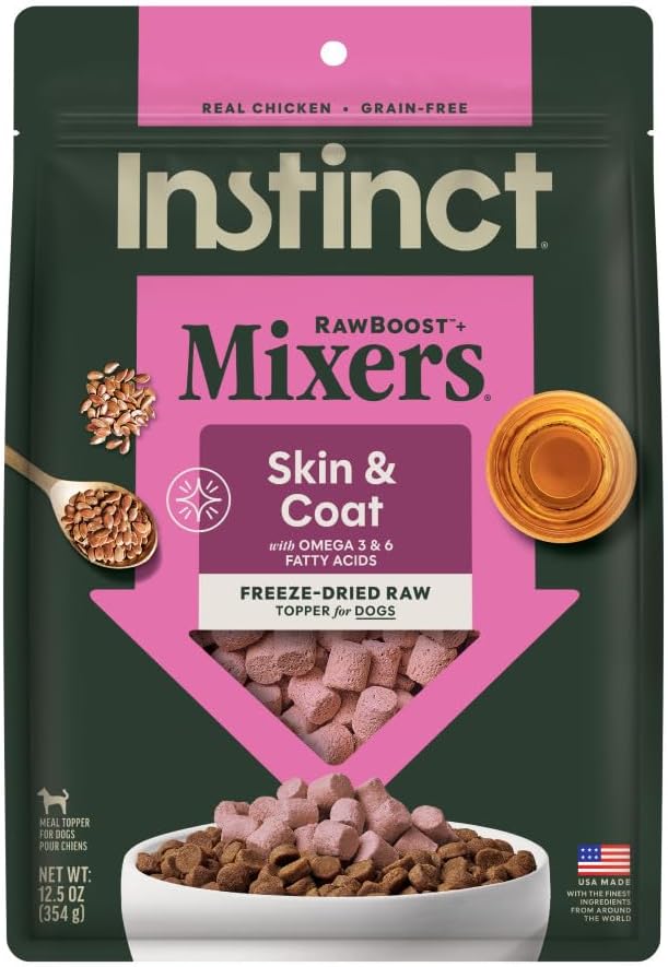 Instinct RawBoost Functional Mixers, Freeze Dried Dog Food Topper, Grain-Free, Real Chicken - Skin & Coat Health, 12.5 oz. Bag