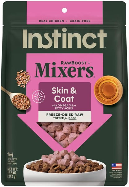 Instinct RawBoost Functional Mixers, Freeze Dried Dog Food Topper, Grain-Free, Real Chicken - Skin & Coat Health, 12.5 oz. Bag