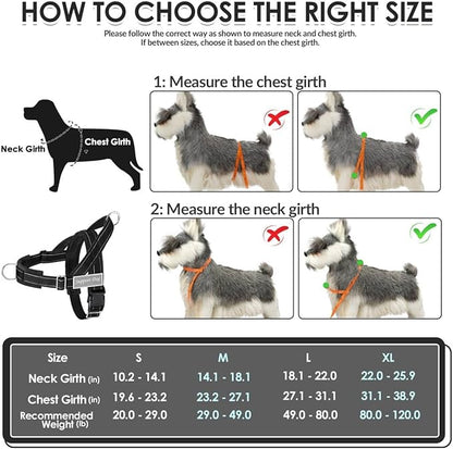 SlowTon No Pull Dog Harness - Heavy Duty Dog Harness and Leash Set for Medium Large Dogs, Reflective Tactical Harness with Soft Padded and Front Clip for Easy Walk and Training (B, XL)