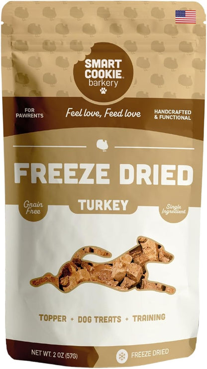 Smart Cookie Freeze Turkey Bites - Single Ingredient Freeze Dried Dog Treats - Dog Training Treats & Dog Food Topper - Made in USA - 2oz Bag, 1 Pack