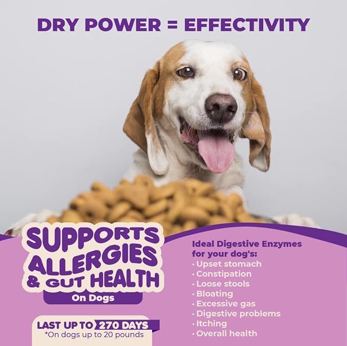 Probiotics for Dogs & Puppies–Extra Strength 9 Species, 5 Billion CFU per Scoop of Powder Digestive Enzymes for Dogs. Gut Fiber & Allergy Relief