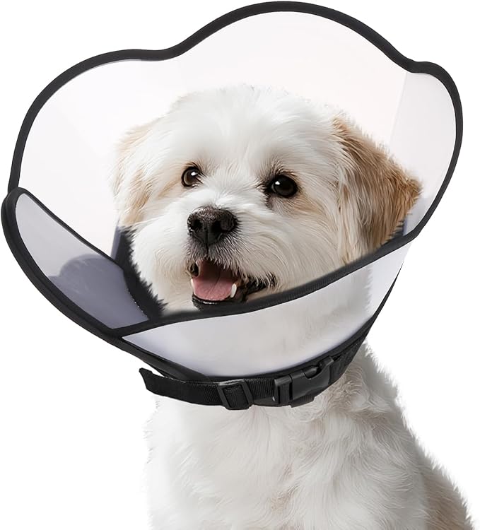 PUPTECK Soft Dog Cone Collar, Adjustable Pet Cone for Dogs to Stop Licking, After Surgery Elizabethan Recovery Dog Neck Collar Alternative, for Small Medium Large Dogs, Black S