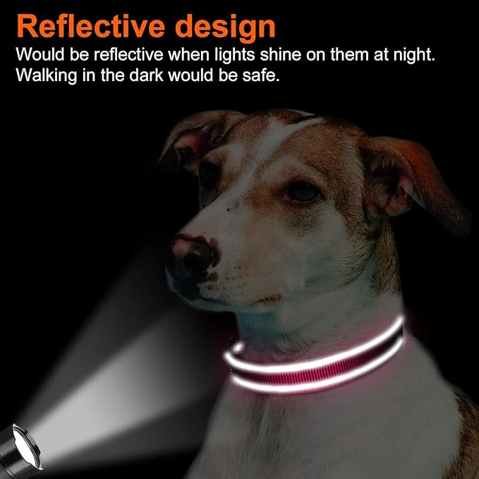 Joytale Reflective Dog Collar,Soft Neoprene Padded Breathable Nylon Pet Collar Adjustable for Medium Dogs,Hotpink,M