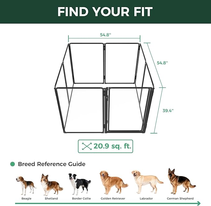 FXW AuraSpace Pro Acrylic Indoor Dog Playpen, Heavy-Duty with Metal Frame, 40" Height 8 Panels for Medium and Large Dogs, Black│Patented