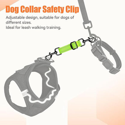 Dog Collar Safety Clip, Reflective Double-Ended Backup Connector for Harness to Collar, Adjustable Safety Clip for Prong, Pinch Collars, Prevents Escapes & Accidental Disconnection