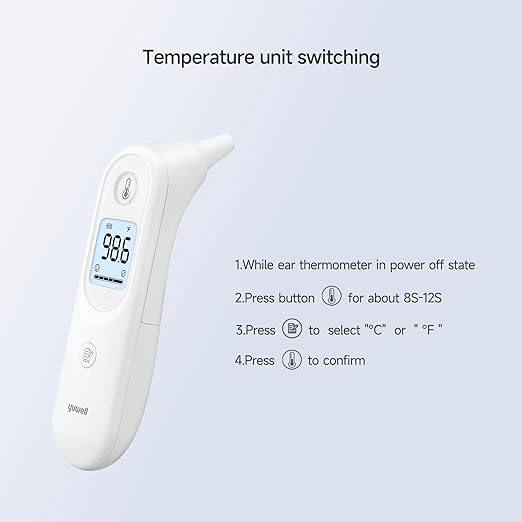 yuwell Digital Thermometer for Adults and Kids | Medical Graded Ear Thermometer, Baby and Kid Friendly | Measurement in Seconds, High Temperature Alert, Large Display, 7 Reading Storage