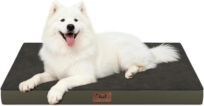 Large Comfy Washable Dog Bed, Orthopedic Egg Crate Foam Dog Crate Mat for Large Dogs with Removable Cover, 41x27 Inch, Coffee